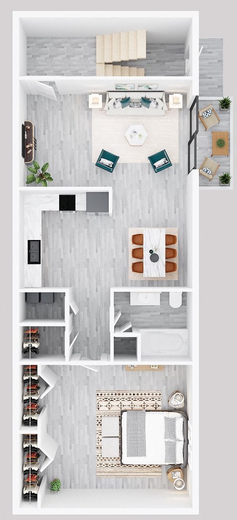 Floor plan for 1 bed, 1 bath, 625 sqft